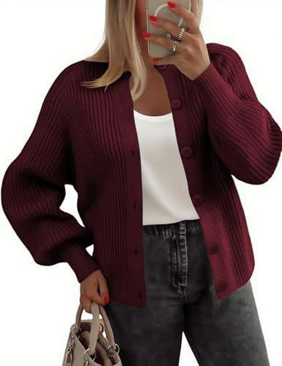 Women's Chunky Knit Long Sleeve Cardigan Sweater, Button-up, Round Neck, Autumn Fashion 2025, New Style.