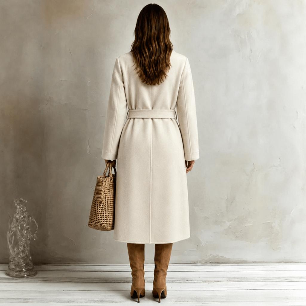 Lange dameswollen jas met gekerfde revers voor herfst en winter, zakelijke casual kleding