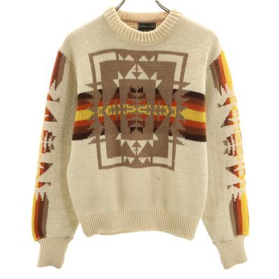JCPenney 80er Jahre Vintage Ethno-Muster Langarm Pullover S beige Strick Herren Gebraucht