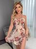 European and American Sexy Print Mesh Lingerie Dress Set