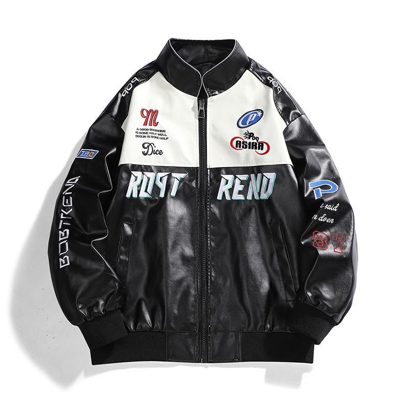 Autumn and winter new motorcycle jacket retro jacket embroidered racing suit thin trend men couple