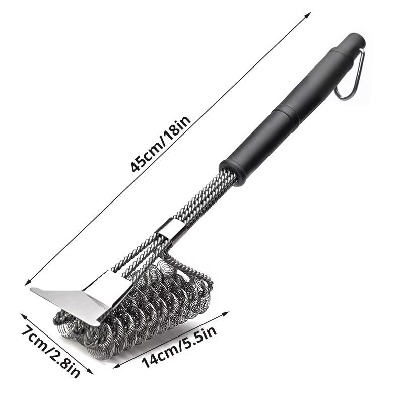 

3-in-1 BBQ Grill Brush With Scraper, Heavy Duty Stainless Steel Bristles Long Handle Wire Brush For Grate/Oven Cleaning
