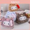 Plush Leopard Print Hellokitty Pencil Case With Large Capacity For Students And Kids