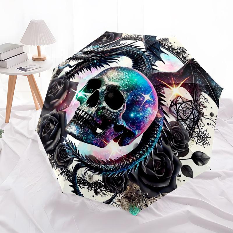 1pc Galactic Dragon Skull Roses Umbrella with Plastic Handle,Suitable for All Seasons Home Travel Outdoor UmbrellaDD1625