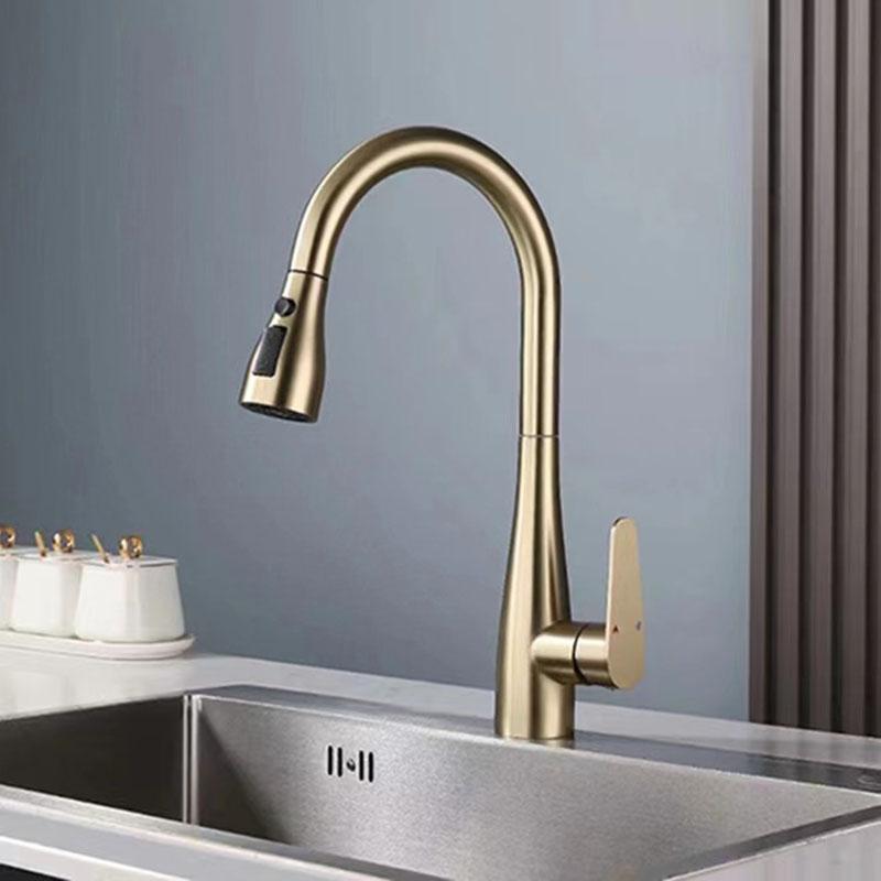 Grey 304 Stainless Steel Kitchen Faucet Brushed Gold Pull Out Hot And Cold Mixed Water Sink Faucet Multifunctional Kitchen Tap