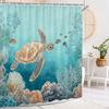 Sea Turtle Shower Curtain, Blue Beach Coastal Sea Turtle Starfish Underwater Creatures Bathroom Decorative Shower Curtain