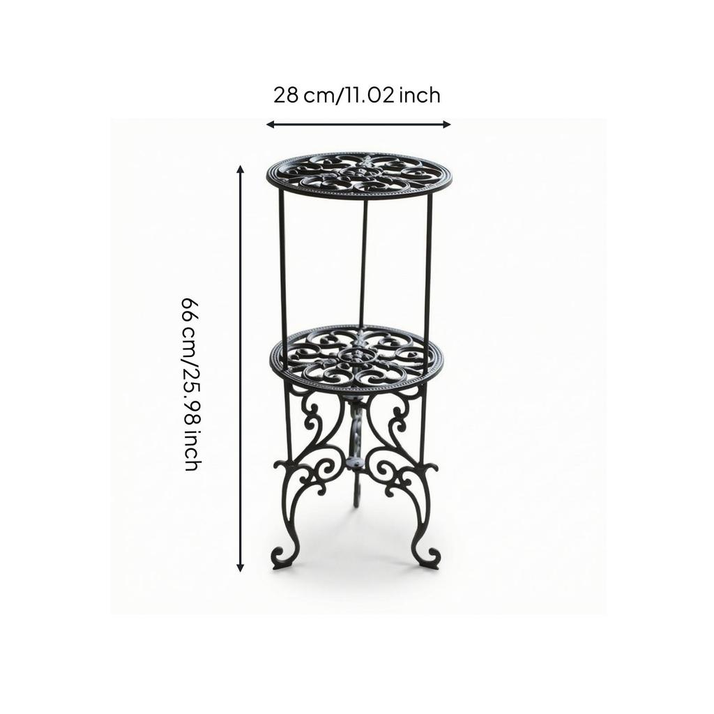 Wrought Iron Plant Stand Freestanding Furniture Scrollwork for Balcony, Entryway