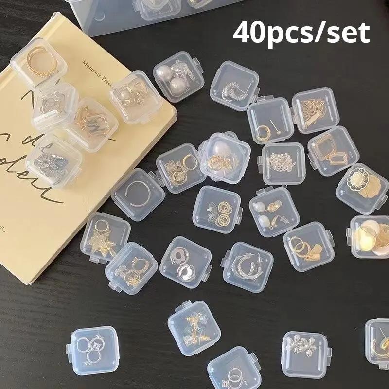 40/100pcs/set Mini Clear Plastic Storage Box Jewelry Storage Case Transparent Storage Organizer Multifunctional Portable Storage