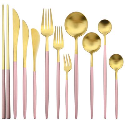 Kniv Tårta Gaffel Tesked Bordsservis 304 Bestickset i rostfritt stål Rosa Guld Matt servisset Köksbestick Silver