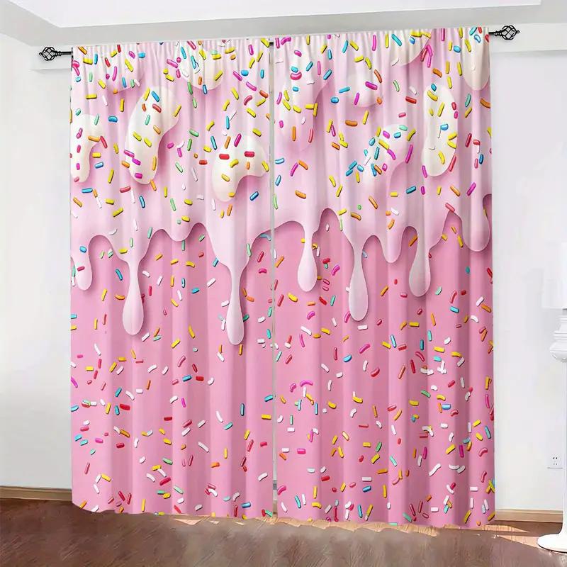 2pcs - Pink dessert - Printed curtains   suitable for home decoration in bedrooms and living rooms