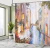 Venice Canal Shower Curtain with Hooks – Oil Painting Style, Vintage Houses & Waterway, Italian Cityscape Bathroom Decor