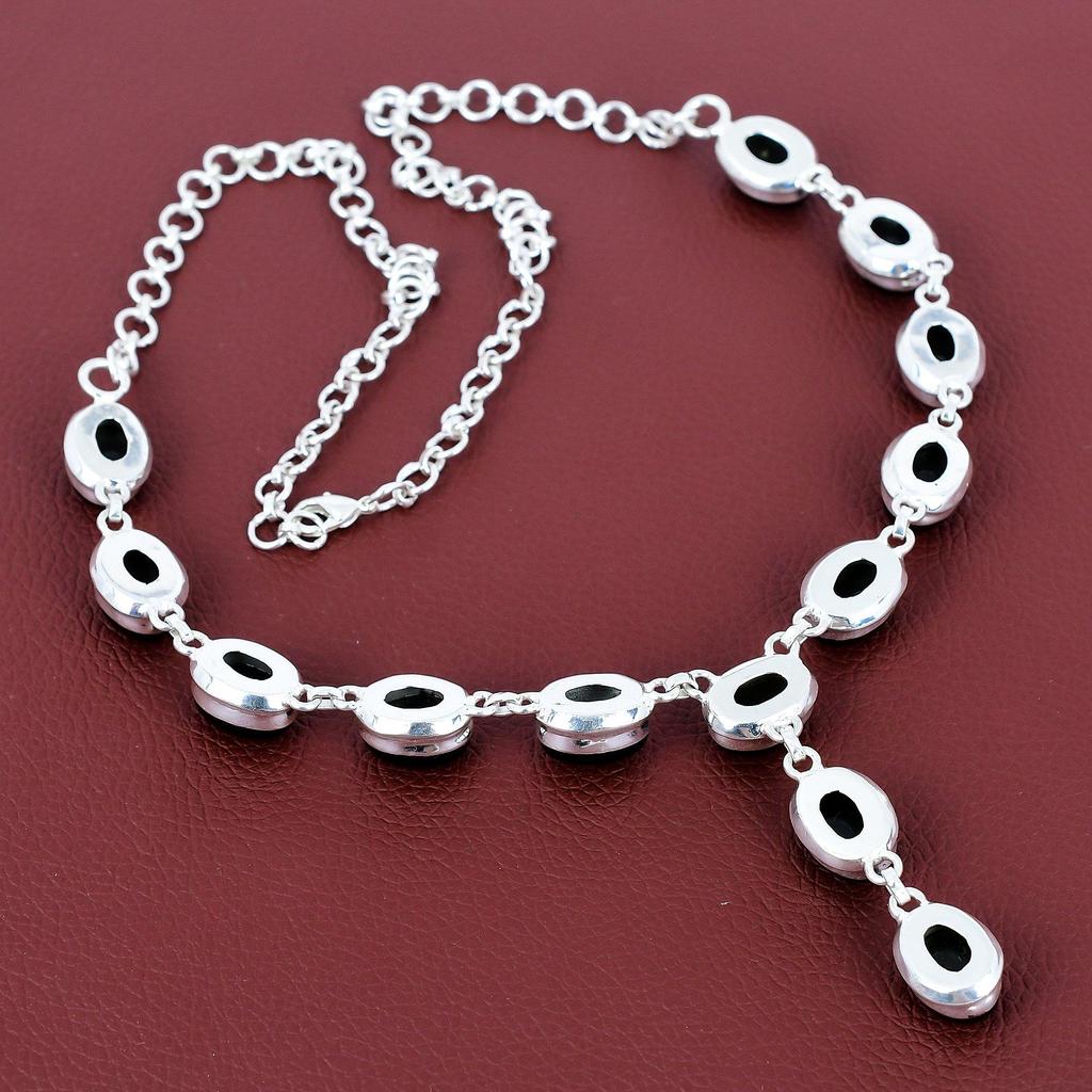 Black Onyx Necklace Beautiful Gemstone Jewelry 925 Sterling Silver Necklace Adjustable Chain Handmade Necklace Decent Jewelry Gifts for Wife
