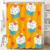 Cute Cupcake Shower Curtain Bathroom Decor with Strawberry Pattern for Kids Room Yellow Color (180x240cm)