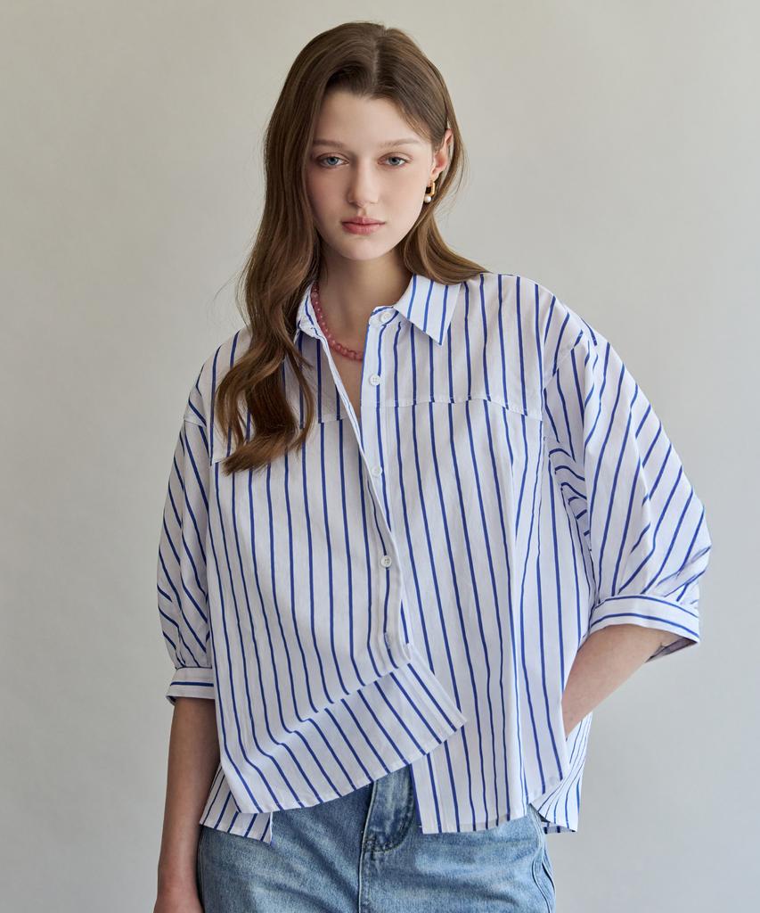 MAXZA Wide Stripe Side Slit Loose Fit Shirt