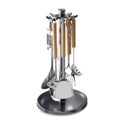 Drehbarer Aluminium Küchenutensilienhalter mit 8 Haken und rutschfester Basis für stabile Organisation von Kochutensilien