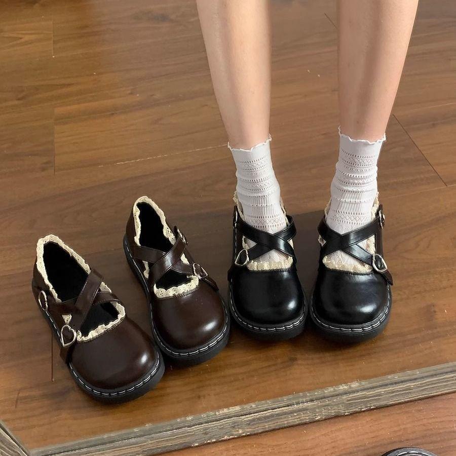 Round head small leather shoes women's shoes foreign style design sense shallow mouth round head Mary Jane single shoes