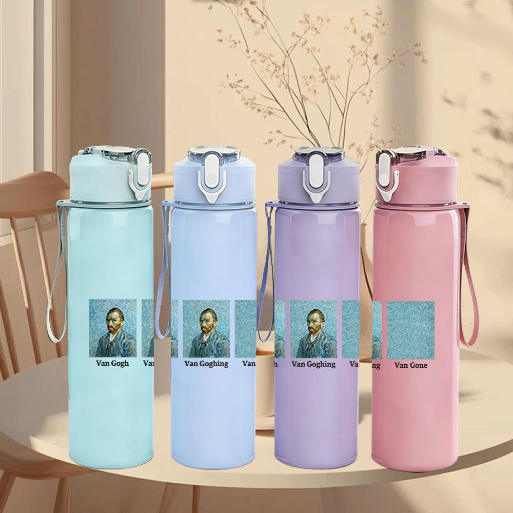 1PC Dual male band black white portrait print 750ml colorful plastic sports water bottle leakproof pop up lid with straw for outdoor work home use