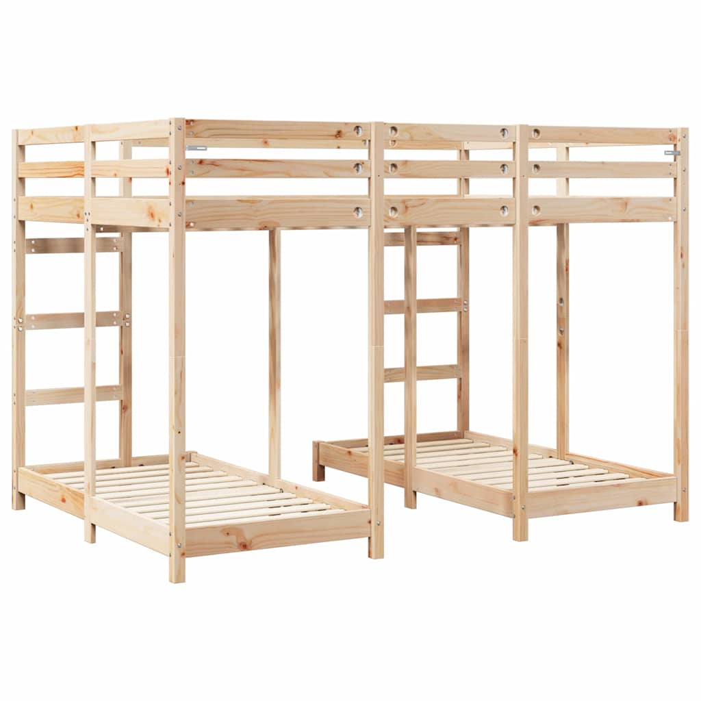 Triple Deck Bunk Bed Frame Brown 140 x 200 cm
