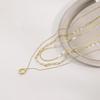 Women Layered Geometric Oval Pendant Stainless Steel Clavicle Necklace