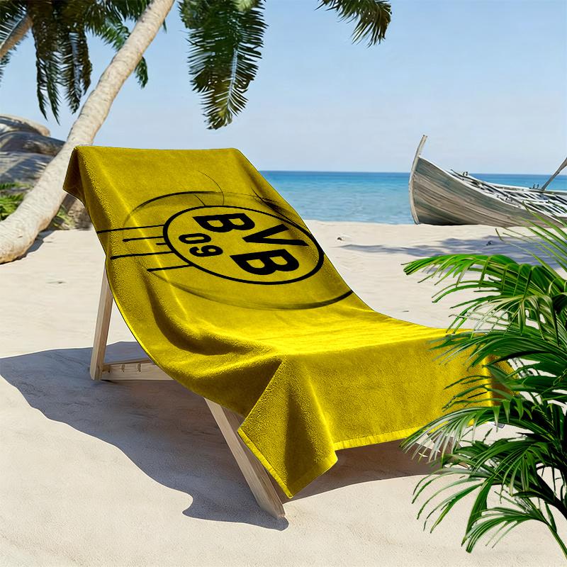 מגבת חוף מודפסת BVB 09, מגבת גדולה רכה מתייבשת במהירות לחוף, קמפינג, שחייה