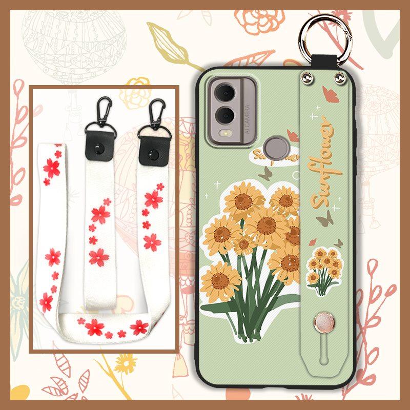 Soft Case Flower Phone Case For Nokia C22 Wristband Durable Ring Waterproof Lanyard Oil Painting Back Cover Silicone