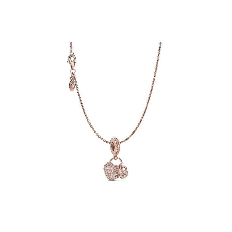Pandora Shining Love Lock Necklace Women necklace Rose-Gold ZT517 Box,Rose Gold 45cm