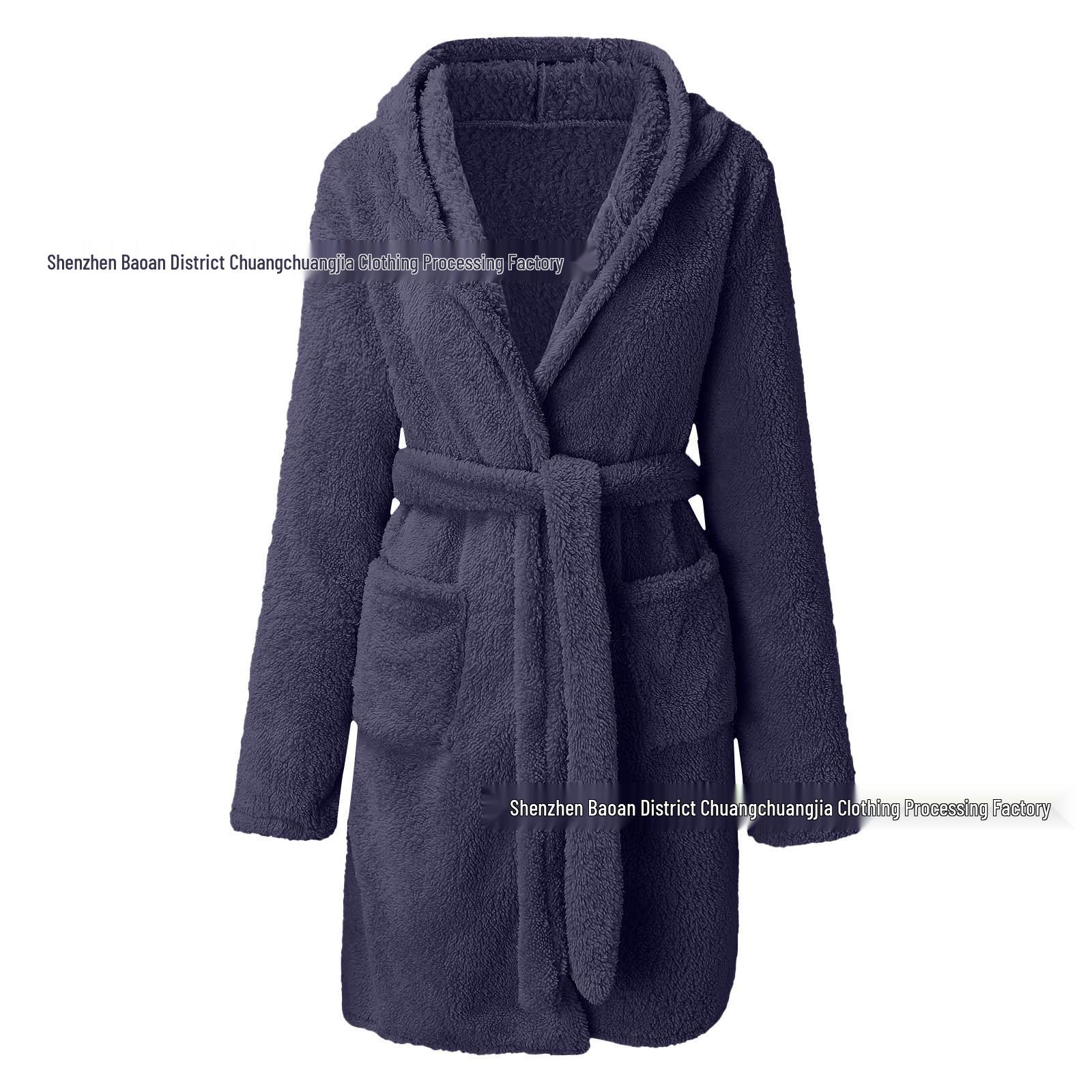 

2024 Уютная европейская и американская осенне-зимняя толстовка с капюшоном, пушистая женская пижама и теплый халат X-Large темно-синий