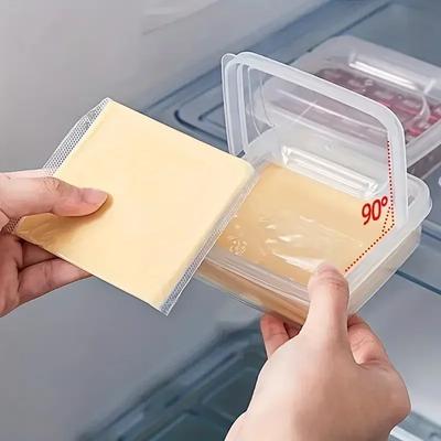 Recipiente para Queijo Fatiado para Geladeira, Caixa de Armazenamento de Queijo Fatiado/Bloco de Manteiga de Plástico Transparente com Tampa Flip para Alimentos de Geladeira