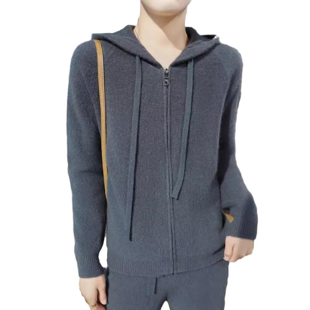 2025 Women's Thick Wool Hooded Cardigan - Autumn/Winter Knit Sweater Coat, Loose & Cozy