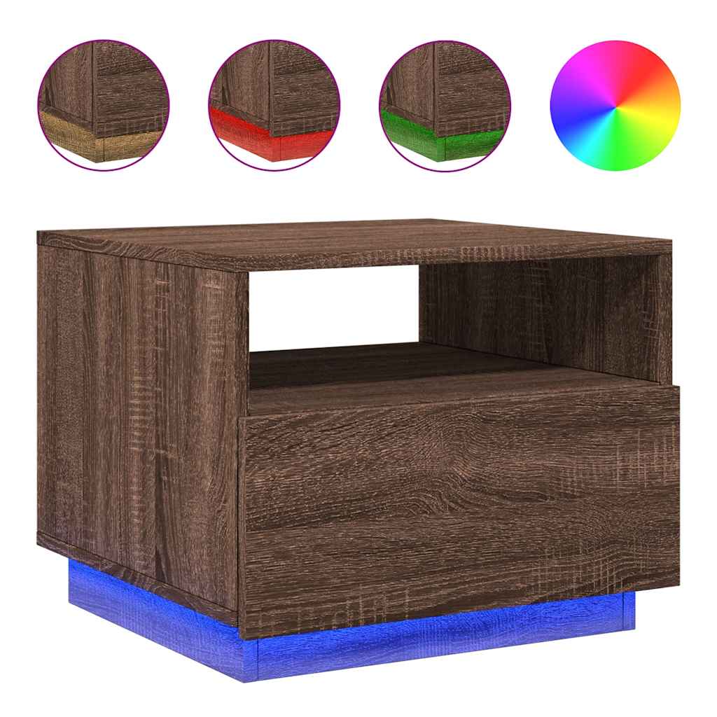 LED Coffee Table In Brown Oak Look 50 X 49 X 40 Cm