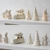 Miniature Ceramic Christmas Tree Snowman Car Sculpture With Cutout and LED Lighted for Home Office Desktop Shelf Decors
