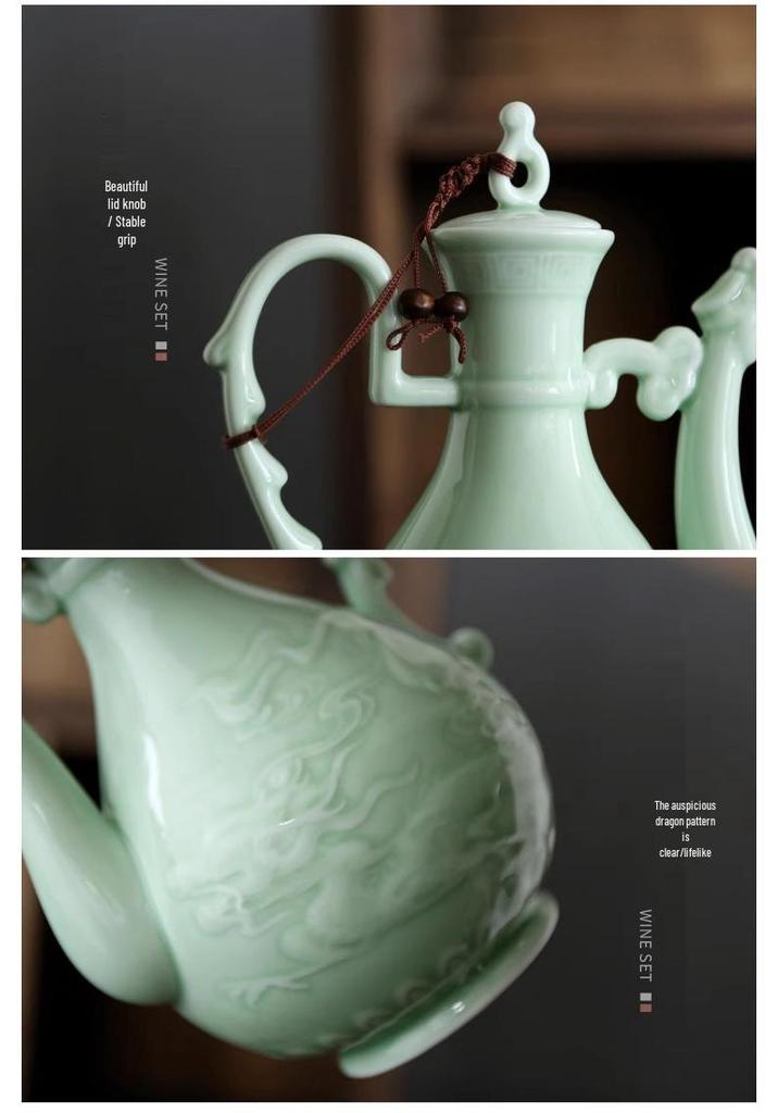 Ancient Style Retro Ceramic Baijiu Decanter Set with Wine Glasses