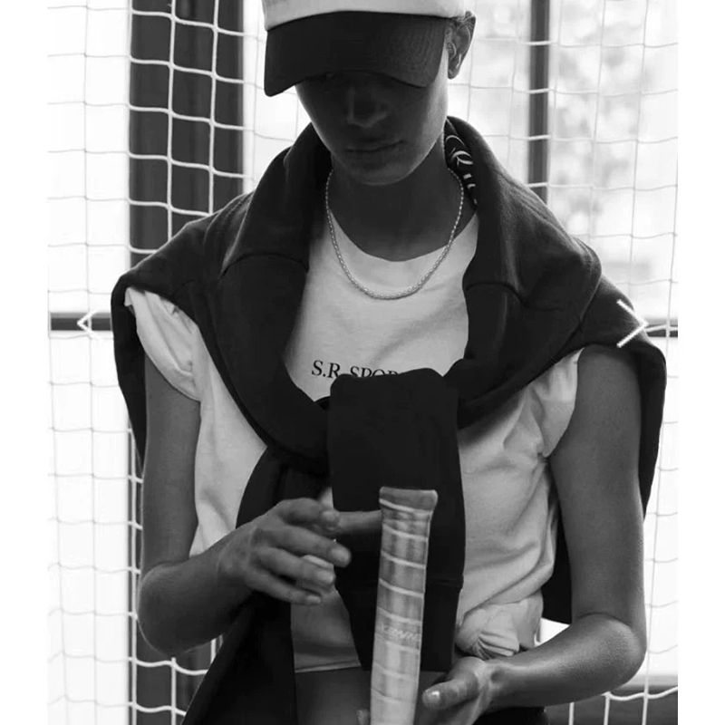 SR Sport American Vintage Sports Style Letter Front and Back Print Casual Pure Cotton Short Sleeve T-shirt