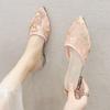 Fashion Slides Pointed Toe Embroidery Shoes for Women Sexy Woman Mules Slippers Low Heel New Collection Price Fashion 2025 Trend Sandals