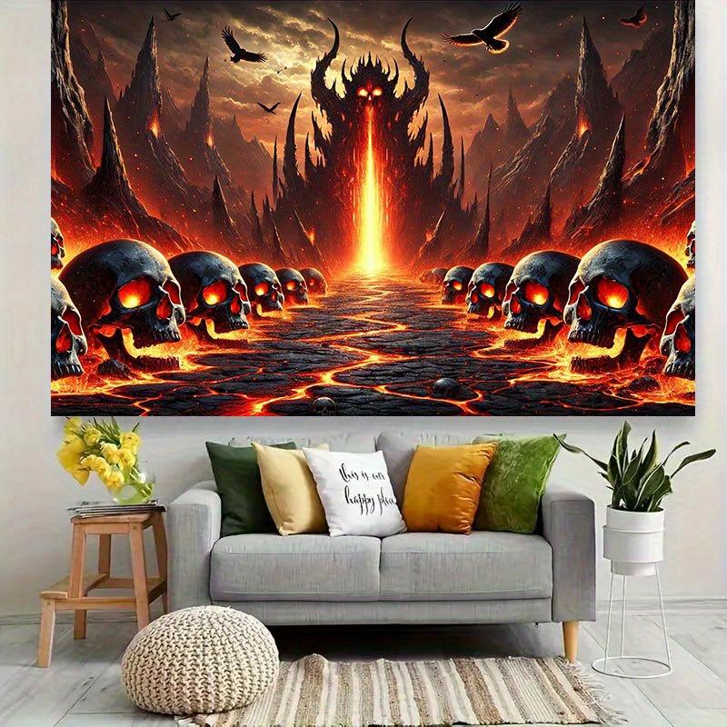 2D flat banner 1 piece Large Hell Gate Background Cloth - Gothic-style Demon Theme Photography Background with Flames.PMJ