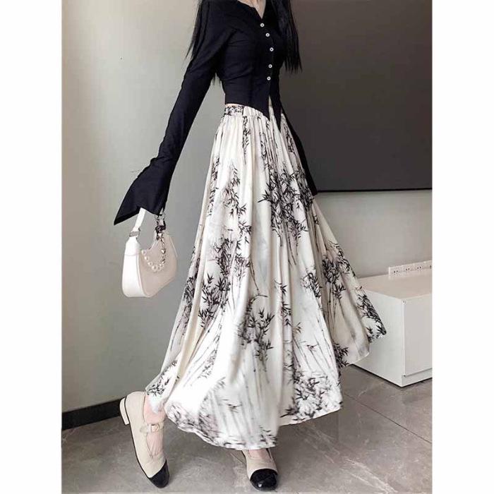 

Женская юбка миди А-силуэта с высокой талией в национальном стиле - Универсальный принт Весна-Осень 2025 M