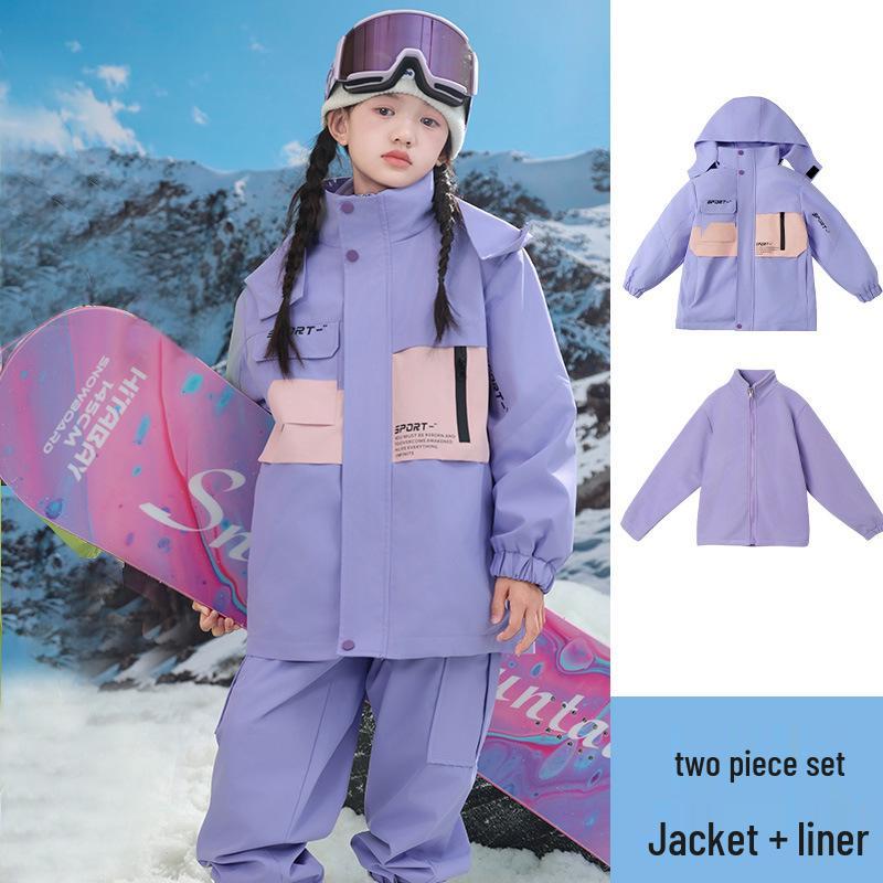 Kids' Thickened Ski Suit Set: Warm DuPont, Three-Proof Mountaineering Jacket for Boys & Girls, Primary School Students, Three-Piece.