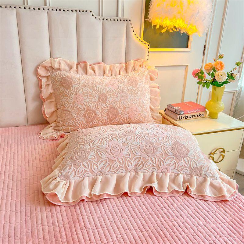 Winter Double-layer Lace Pillowcase Set 48X74 Pillow Core Cover Warm Carved Velvet Pillowcase Cover