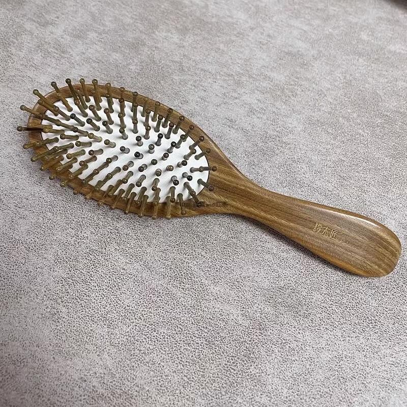 Tan Mujiang Lacquer Art Natural Wood Hair Comb with Air Cushion Massage