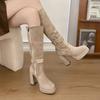 Retro Two-wear High-heeled Boots for Women's 2025 Autumn and Winter New Suede Thick-heeled High Boots, Thin Western Knight Boots