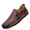 Men's Autumn Casual Leather Slip-On Shoes, Large Size, Soft Sole, Non-Slip, Hand-Stitched, Side Zipper