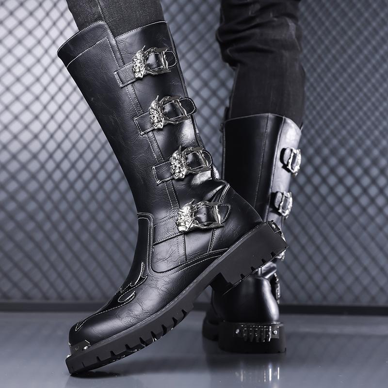 Fashion Street Trend High Top Men's Motorcycle Boots Fashionable Western Cowboy Outdoor Boots High-quality Soft Comfortable Snow Boots