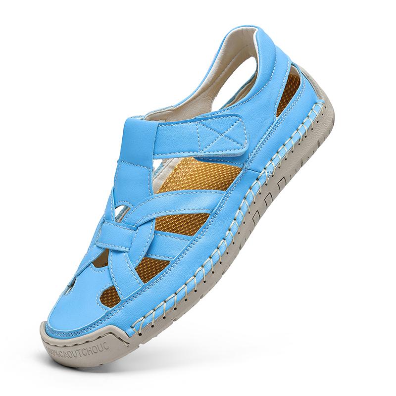 Fashion Fashion High Quality Handmade Summer Leather Sandals Men Breathable Hollow Out Shoe Outdoor Soft Sole Men Antiskid Beach Sandals