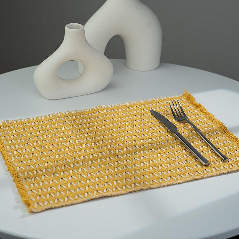New Chinese Style Cotton-Linen Woven Placemat Coaster & Heat-Resistant Dining Table Mat for Kindergarten.