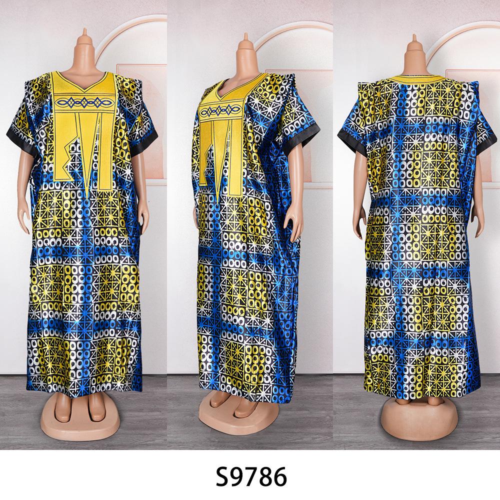 African Plus Size Embroidered Print Long Dress for Women