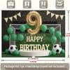 2D Soccer 9th Birthday Backdrop, Football Field Party Background for Boys