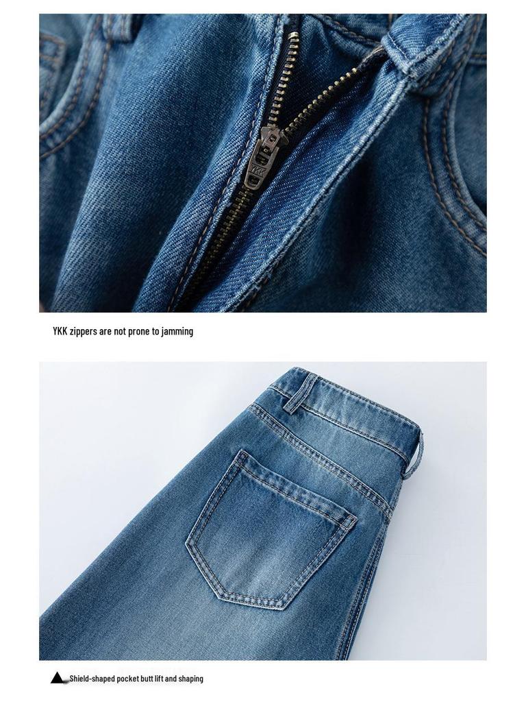 Xin Ge Women's High Waist Wide Leg Cropped Jeans - Summer Plus Size Retro Washed Loose Fit Pants