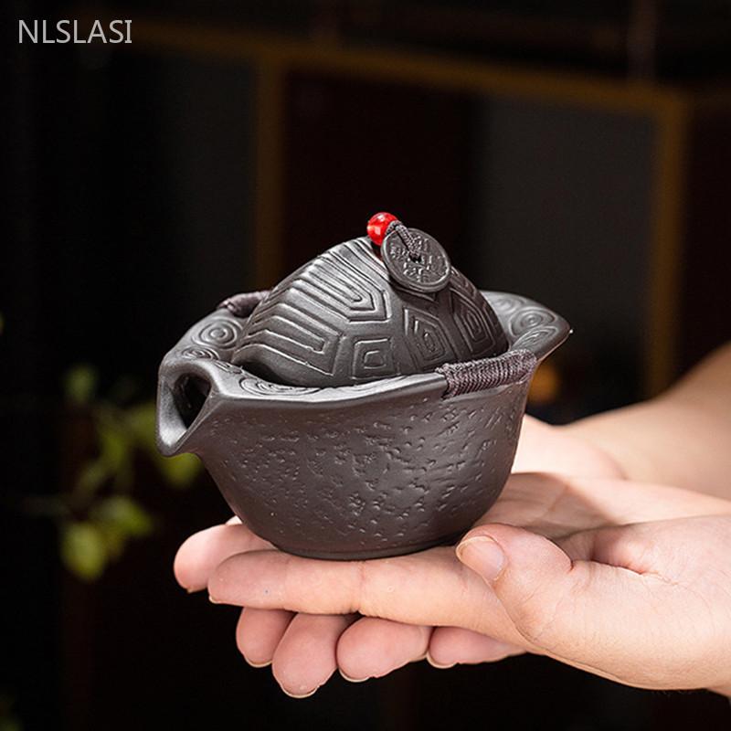 100ml Yixing Purple Clay Teapot Raw Ore Purple Mud Turtle Shell Hand Grab Pot Household Zen Tea Infuser Handmade Filter Tea Pot
