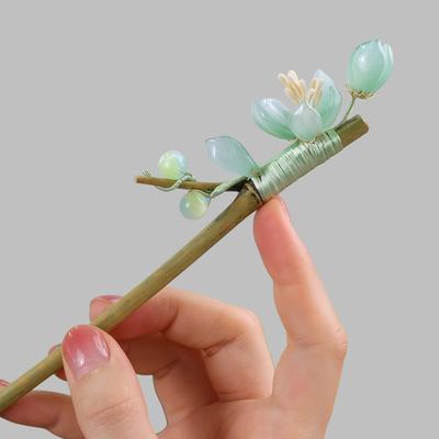 Antique-Style Handmade Glass Glaze Tassel Hairpin for Women’s Hanfu & Qipao Updo