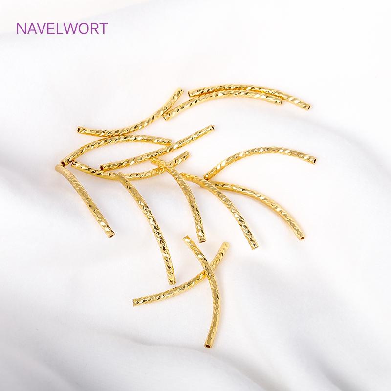 18K Gold Plated 20/25/30MM Texture Long Curved Tube Beads For DIY Bracelet Necklace Jewelry Making Accessories Wholesale